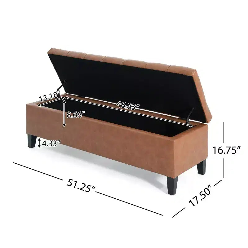 Poggiapiedi contenitore imbottito a bottoni, in similpelle contemporanea, 130 cm con gambe in betulla