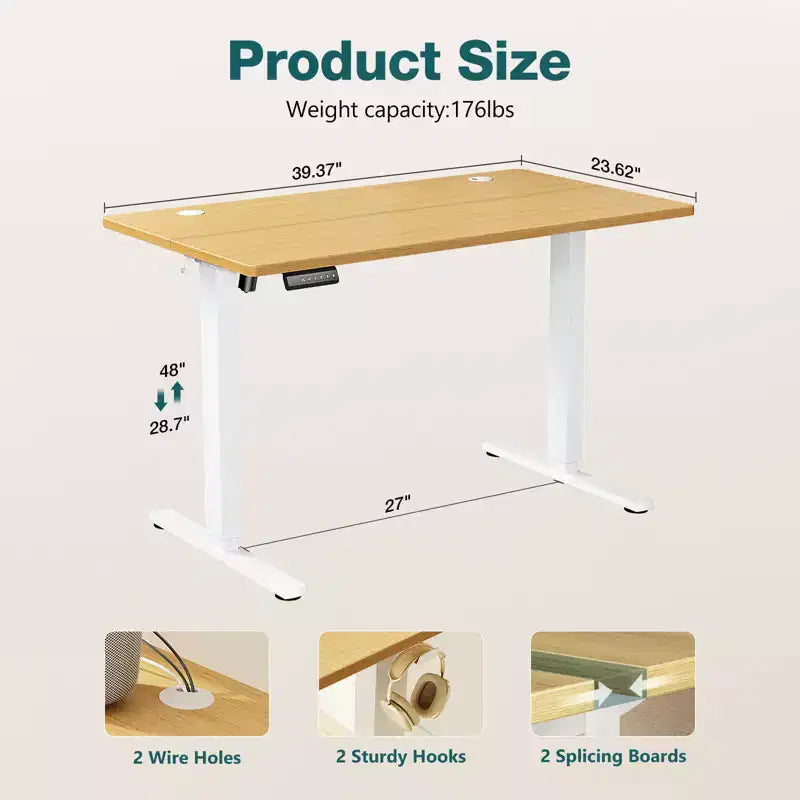Scrivania elettrica ergonomica regolabile in altezza con telaio in metallo a T e preset di memoria, workstation moderna per computer 39.30x23.60x45.40-Giallo