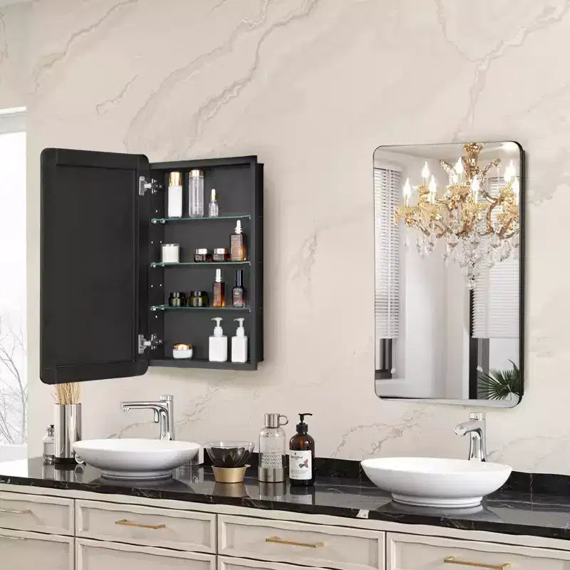 Armadietto dei medicinali per bagno con specchio, armadietto da parete da 16,5 x 27,5 pollici