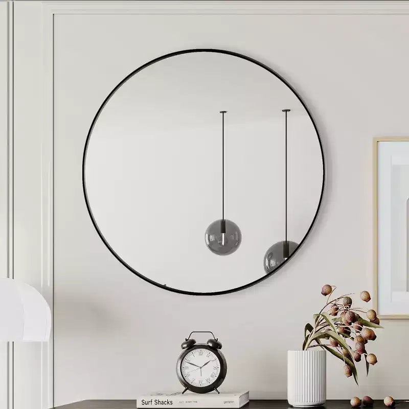 28 Wall Mounted Black Circular Mirror Metal Framed Mirror