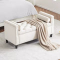 TUYOHW Storage Bench, Velvet Button Bedside Bench, Entryway Living Room with Armrests, Upholstered Bedroom Bench, Cream