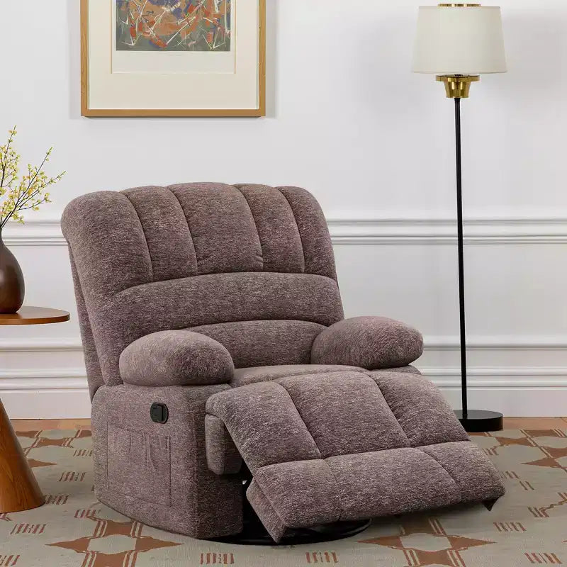 Poltrona reclinabile girevole oversize per adulti, marrone, portata 158 kg, per soggiorno