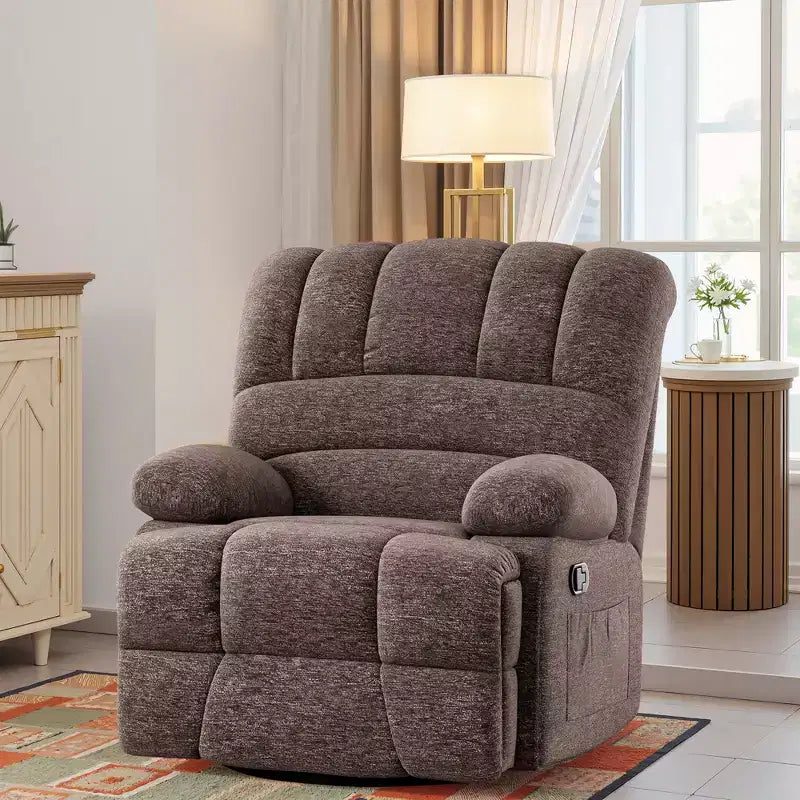 Poltrona reclinabile girevole oversize per adulti, marrone, portata 158 kg, per soggiorno
