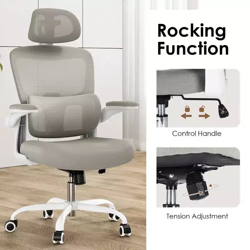 Sedia ergonomica da ufficio con schienale alto, braccioli ribaltabili e supporto lombare regolabile