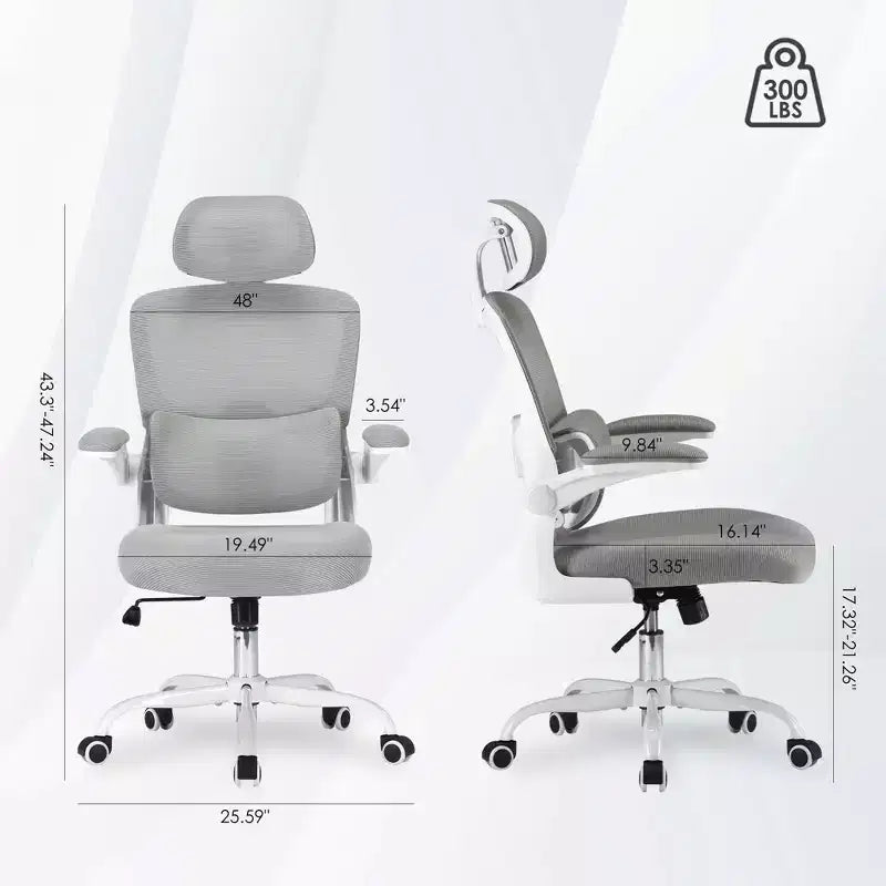 Sedia ergonomica da ufficio con schienale alto, braccioli ribaltabili e supporto lombare regolabile