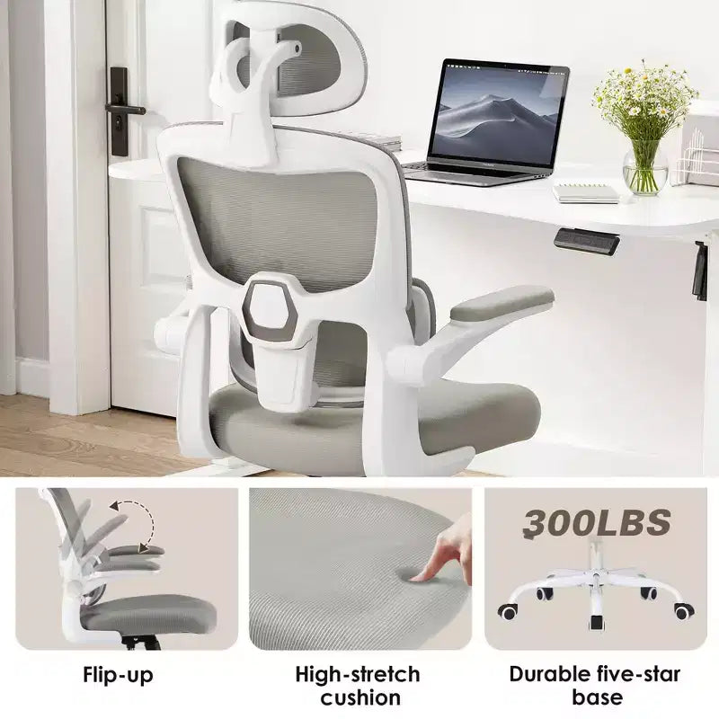 Sedia ergonomica da ufficio con schienale alto, braccioli ribaltabili e supporto lombare regolabile