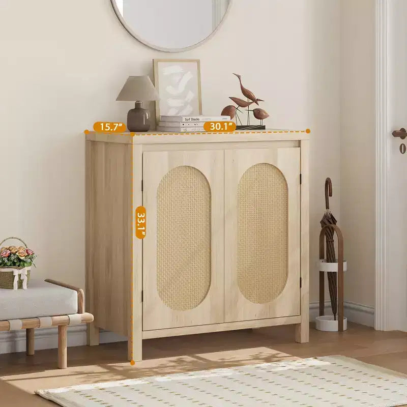 Madia Buffet Mid-Century da 30 pollici - Mobile Contenitore Retrò con Ante in Rattan e Ripiani Regolabili, Consolle d'Accento Boho Chic per Soggiorno