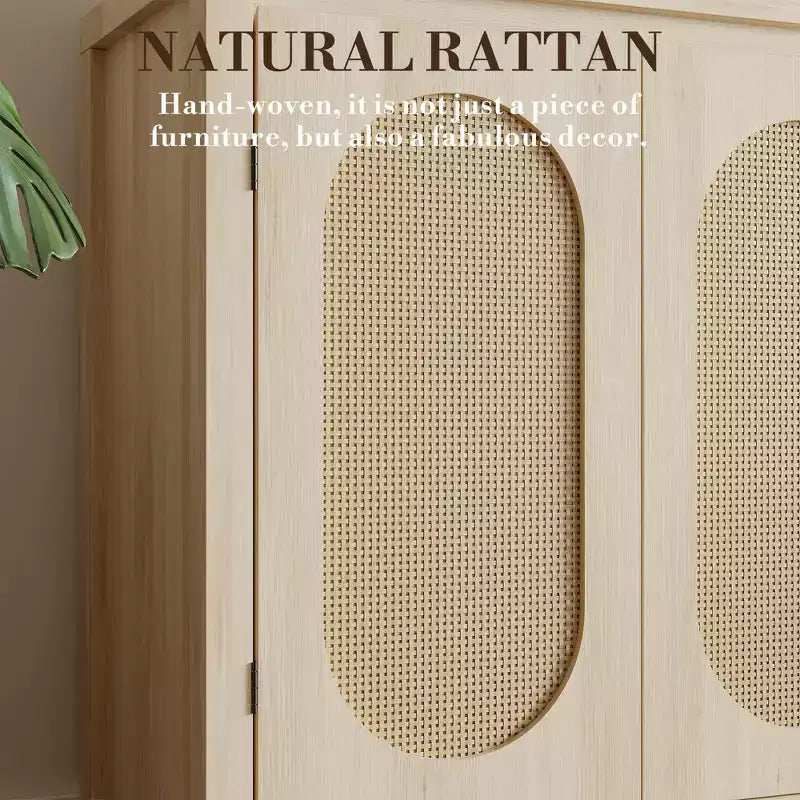 Madia Buffet Mid-Century da 30 pollici - Mobile Contenitore Retrò con Ante in Rattan e Ripiani Regolabili, Consolle d'Accento Boho Chic per Soggiorno