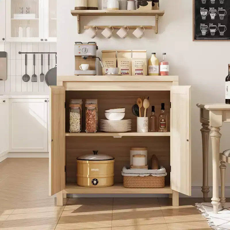 Madia Buffet Mid-Century da 30 pollici - Mobile Contenitore Retrò con Ante in Rattan e Ripiani Regolabili, Consolle d'Accento Boho Chic per Soggiorno
