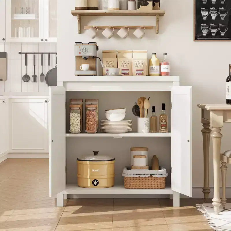 Madia Buffet Mid-Century da 30 pollici - Mobile Contenitore Retrò con Ante in Rattan e Ripiani Regolabili, Consolle d'Accento Boho Chic per Soggiorno