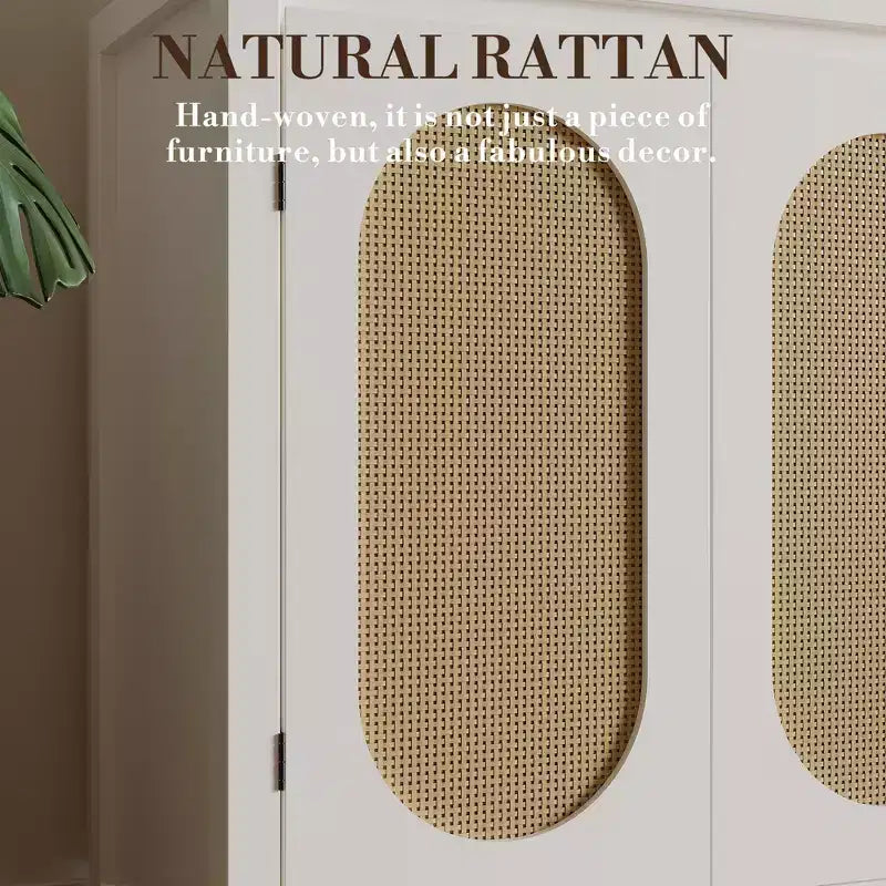 Madia Buffet Mid-Century da 30 pollici - Mobile Contenitore Retrò con Ante in Rattan e Ripiani Regolabili, Consolle d'Accento Boho Chic per Soggiorno
