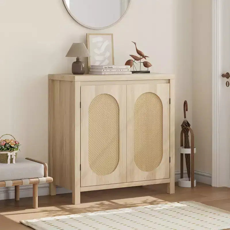 Madia Buffet Mid-Century da 30 pollici - Mobile Contenitore Retrò con Ante in Rattan e Ripiani Regolabili, Consolle d'Accento Boho Chic per Soggiorno
