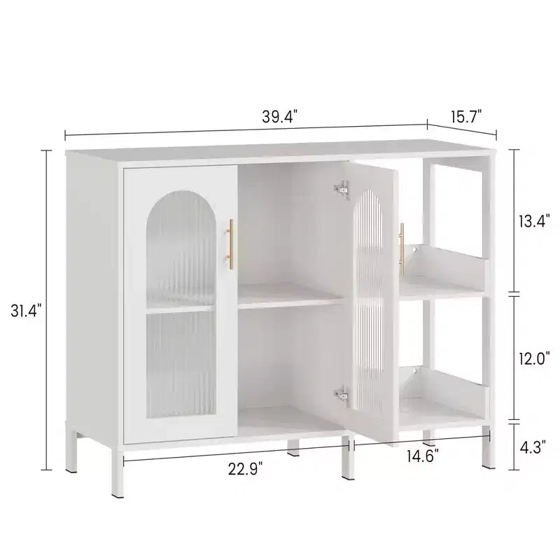 Madia moderna, Credenza a buffet con ante in vetro e ripiani regolabili, Mobile contenitore in legno con maniglie in metallo per soggiorno, cucina