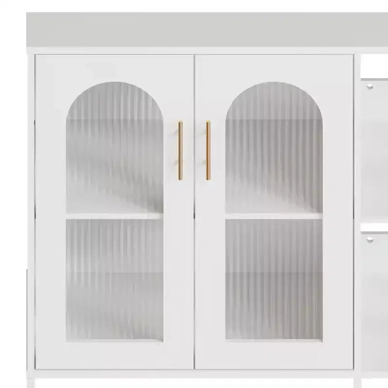 Madia moderna, Credenza a buffet con ante in vetro e ripiani regolabili, Mobile contenitore in legno con maniglie in metallo per soggiorno, cucina