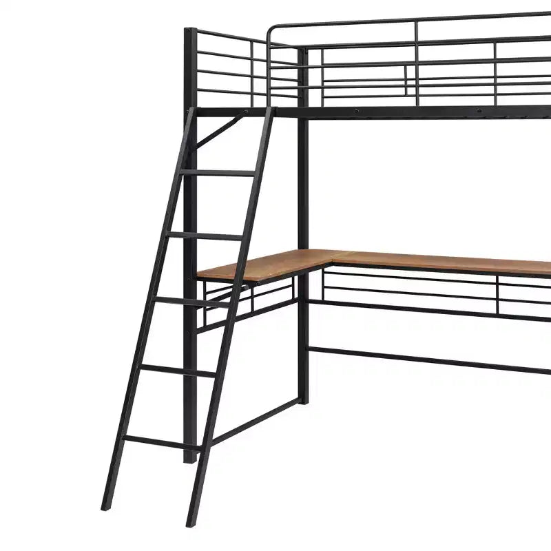 Letto a soppalco in metallo con scrivania e mensole per ragazzi, Struttura letto a soppalco alta con scrivania e contenitore