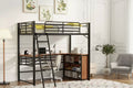 Metal Loft Bed with Desk and Shelves for Teens, High Loft Bed Frame with Desk and Storage