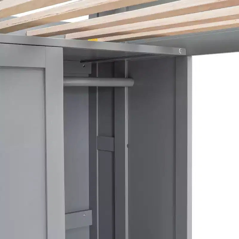 Letto a soppalco singolo con mensole e armadio, letto a soppalco in legno con scrivania integrata e scala per bambini, ragazzi e adulti