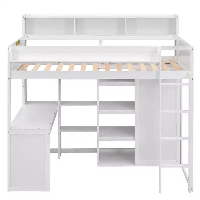 Letto a soppalco singolo con mensole e armadio, letto a soppalco in legno con scrivania integrata e scala per bambini, ragazzi e adulti
