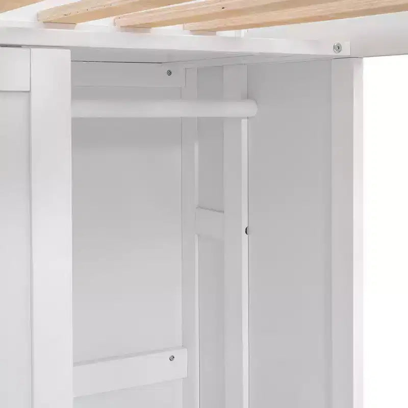 Letto a soppalco singolo con mensole e armadio, letto a soppalco in legno con scrivania integrata e scala per bambini, ragazzi e adulti