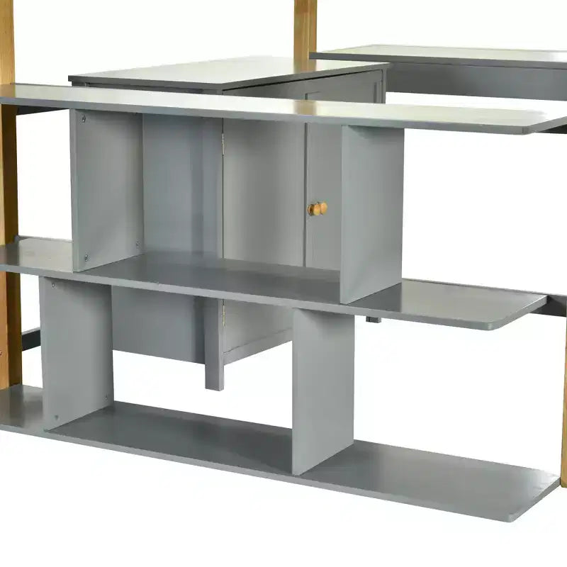 Letto a soppalco con scrivania pieghevole, struttura letto a soppalco in legno con armadio contenitore e cubi integrati