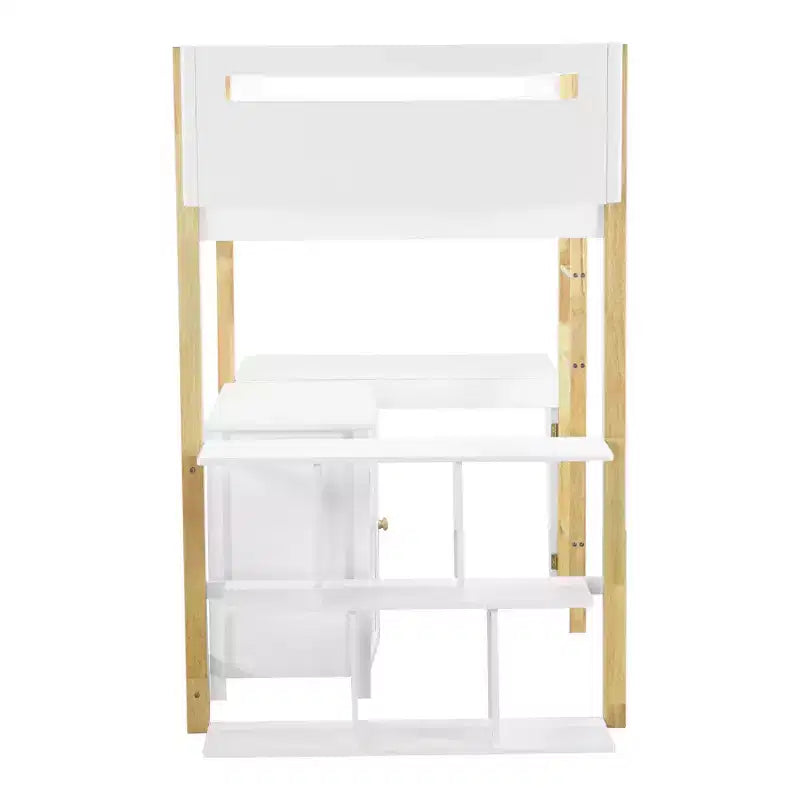 Letto a soppalco con scrivania pieghevole, struttura letto a soppalco in legno con armadio contenitore e cubi integrati