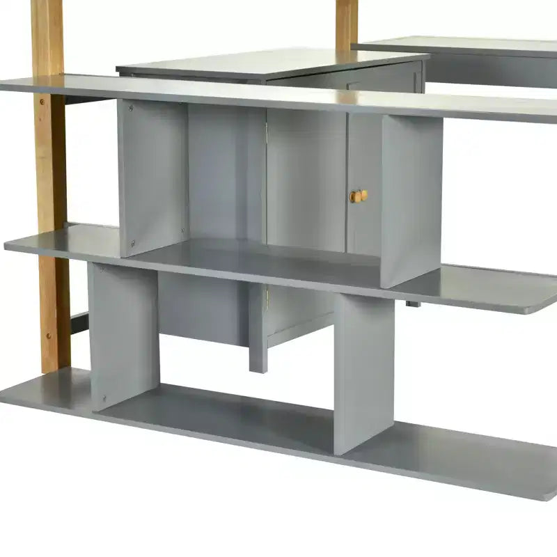 Letto a soppalco con scrivania pieghevole, struttura letto a soppalco in legno con armadio contenitore e cubi integrati