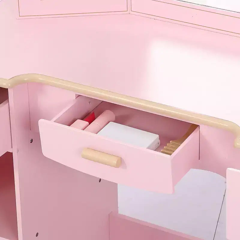 Set toeletta e sgabello per bambini, scrivania da trucco rosa per ragazze con specchio e luci