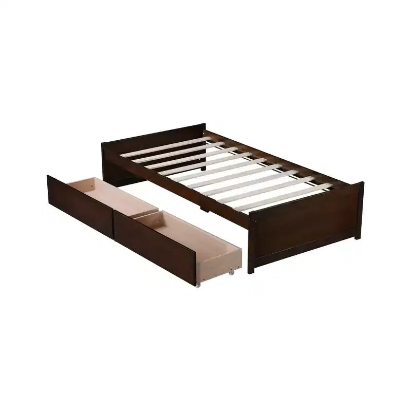 Letto a piattaforma singolo con 2 cassetti portaoggetti, in legno massello di caucciù, non necessita di rete a molle