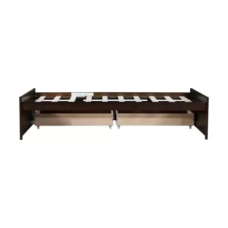 Letto a piattaforma singolo con 2 cassetti portaoggetti, in legno massello di caucciù, non necessita di rete a molle