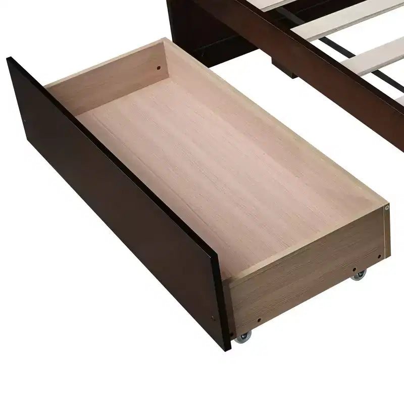 Letto a piattaforma singolo con 2 cassetti portaoggetti, in legno massello di caucciù, non necessita di rete a molle