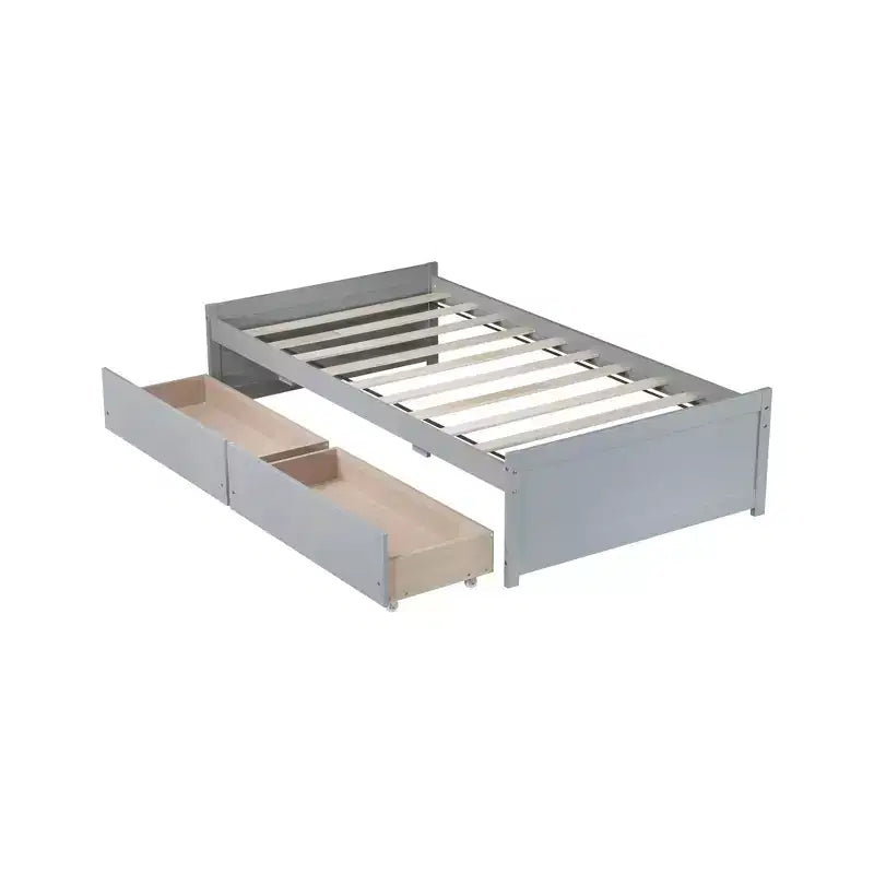Letto a piattaforma singolo con 2 cassetti portaoggetti, in legno massello di caucciù, non necessita di rete a molle