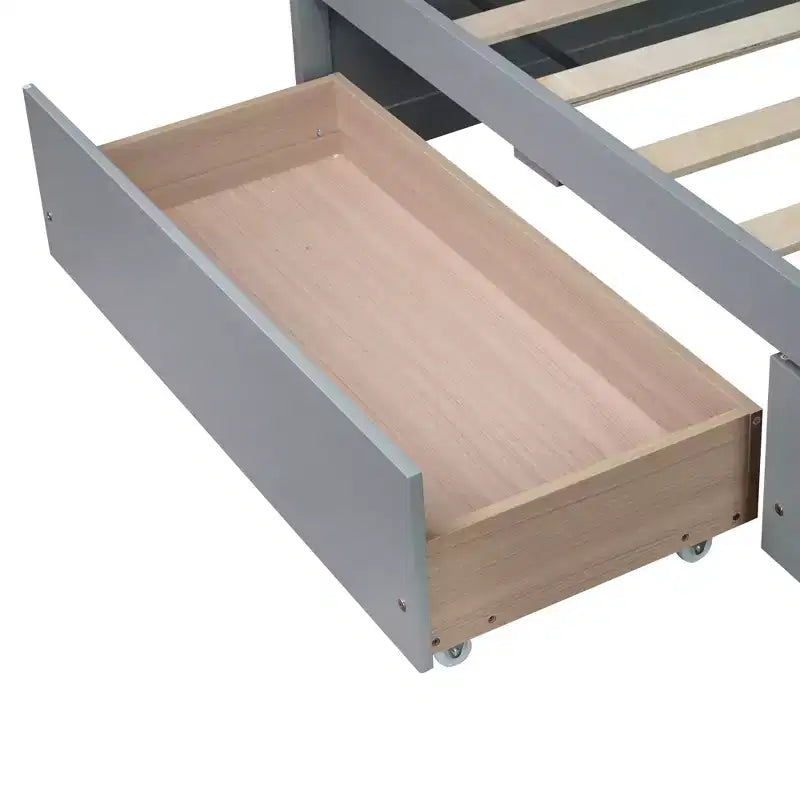 Letto a piattaforma singolo con 2 cassetti portaoggetti, in legno massello di caucciù, non necessita di rete a molle