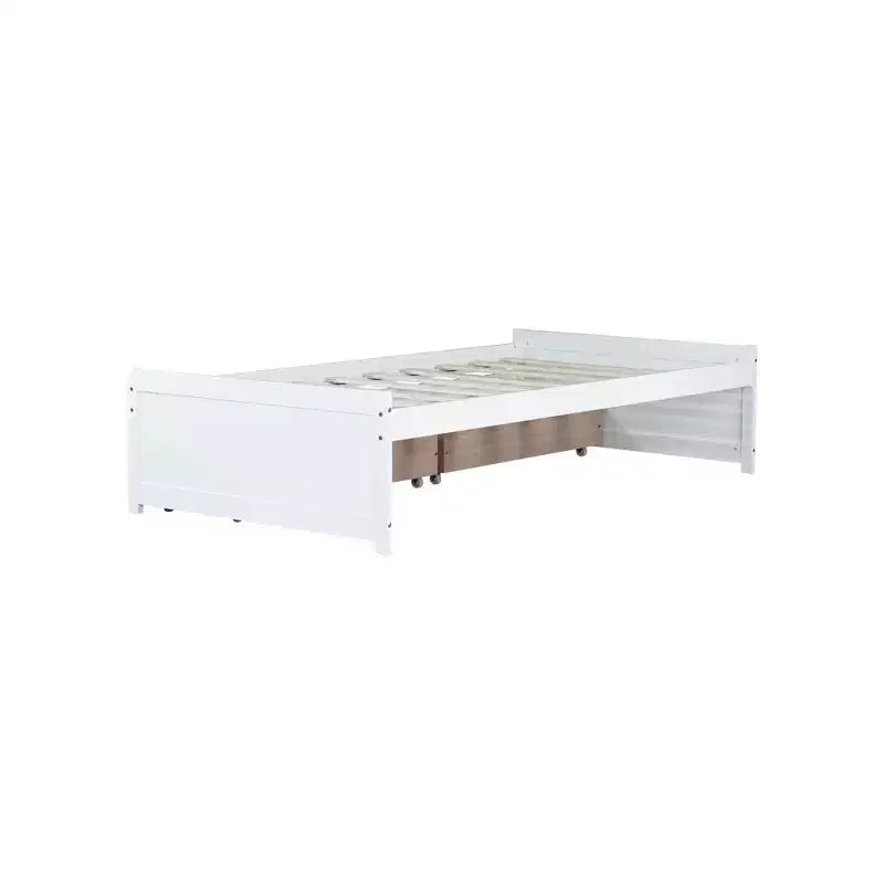 Letto a piattaforma singolo con 2 cassetti portaoggetti, in legno massello di caucciù, non necessita di rete a molle