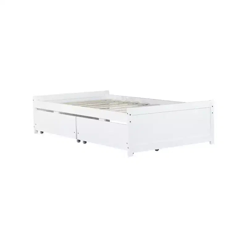 Letto a piattaforma singolo con 2 cassetti portaoggetti, in legno massello di caucciù, non necessita di rete a molle