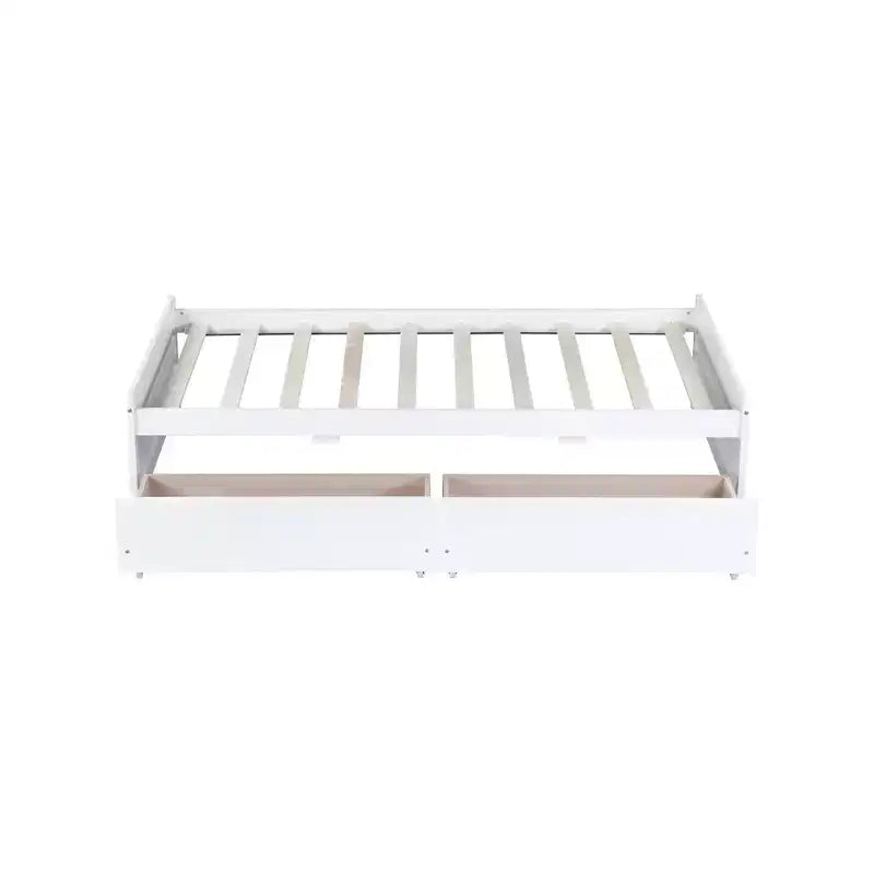 Letto a piattaforma singolo con 2 cassetti portaoggetti, in legno massello di caucciù, non necessita di rete a molle
