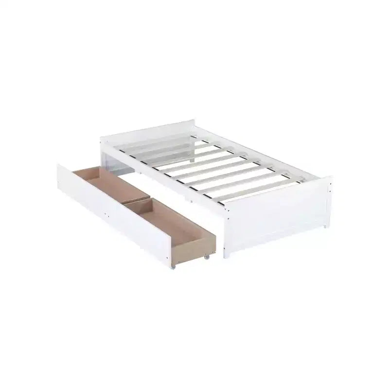 Letto a piattaforma singolo con 2 cassetti portaoggetti, in legno massello di caucciù, non necessita di rete a molle