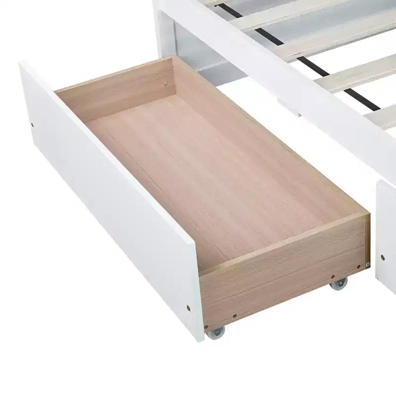 Letto a piattaforma singolo con 2 cassetti portaoggetti, in legno massello di caucciù, non necessita di rete a molle