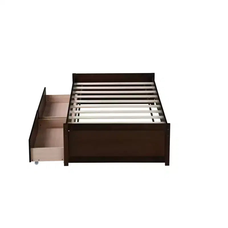 Letto a piattaforma singolo con 2 cassetti portaoggetti, in legno massello di caucciù, non necessita di rete a molle