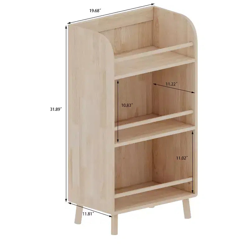 Libreria in legno massello di pino con ripiani spessi, scaffale autoportante