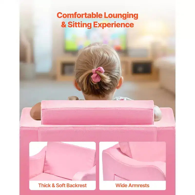 Divano per bambini pieghevole 2 in 1, divanetto convertibile in chaise longue, schiuma 28D, rosa