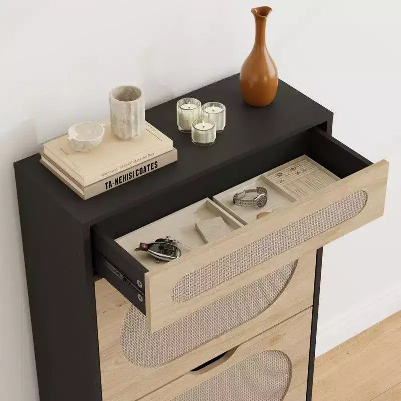 Scarpiera in Rattan con 2 Ante a Ribalta e 1 Cassetto Estraibile, Scarpiera Indipendente
