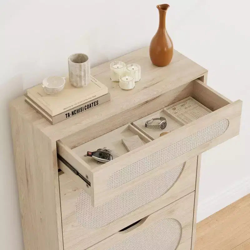 Scarpiera in Rattan con 2 Ante a Ribalta e 1 Cassetto Estraibile, Scarpiera Indipendente