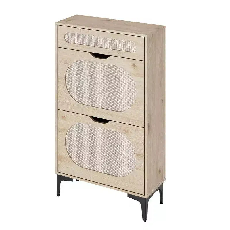 Scarpiera in Rattan con 2 Ante a Ribalta e 1 Cassetto Estraibile, Scarpiera Indipendente