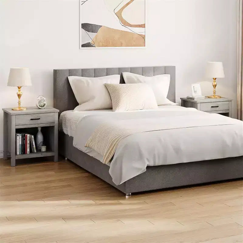Set di 2 comodini da fattoria con cassetto e ripiano aperto, comodini in legno grigio per camera da letto o ufficio