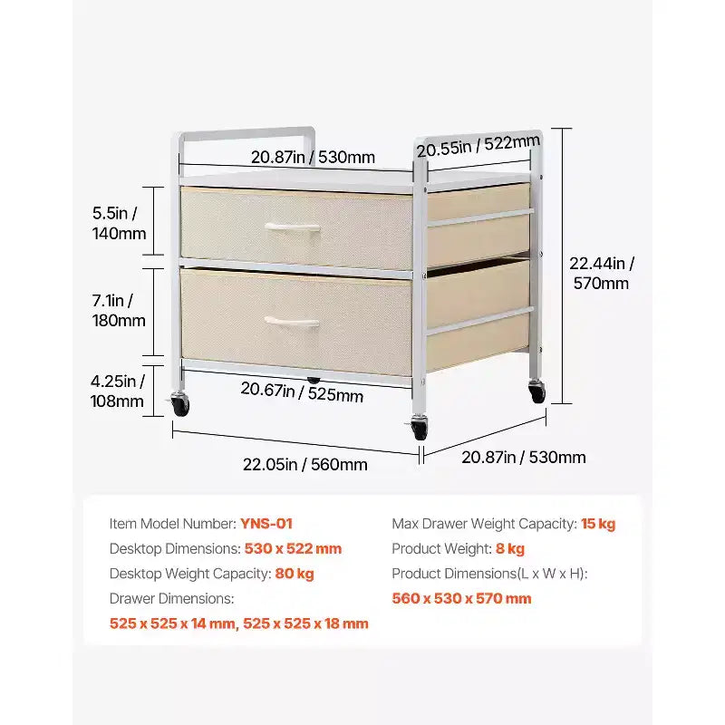 Supporto per Mini Frigo con Contenitore, Capacità 80 kg, 2 Cassetti e 4 Ruote Girevoli