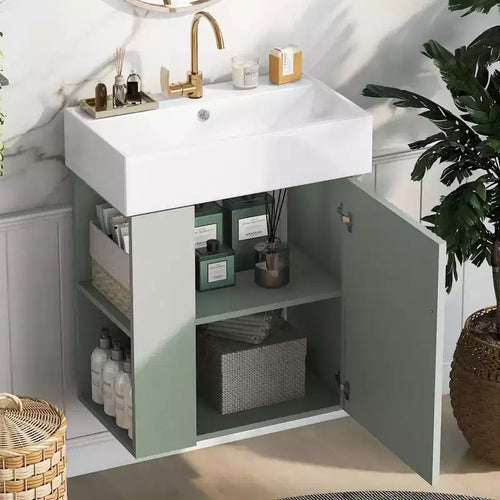 Mobile bagno da 54,8 cm con lavabo in ceramica, mobile a pavimento con ripiani sul lato sinistro