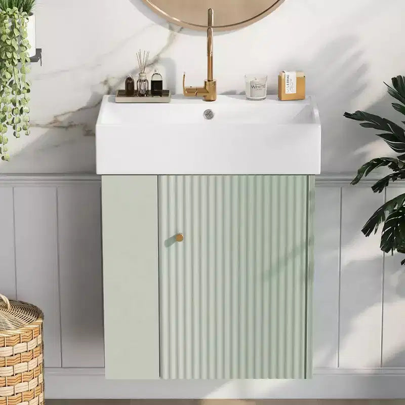 Mobile bagno da 54,8 cm con lavabo in ceramica, mobile a pavimento con ripiani sul lato sinistro
