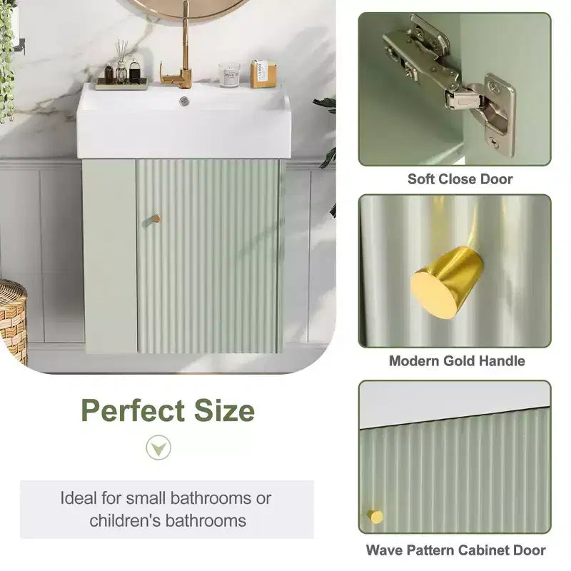 Mobile bagno da 54,8 cm con lavabo in ceramica, mobile a pavimento con ripiani sul lato sinistro