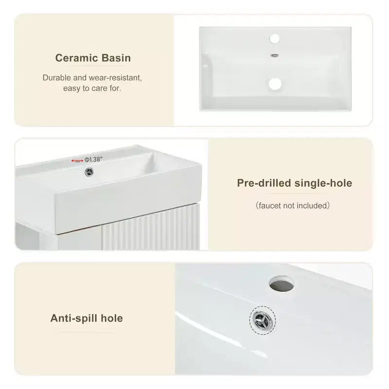 Mobile bagno da 54,8 cm con lavabo in ceramica, mobile a pavimento con ripiani sul lato sinistro