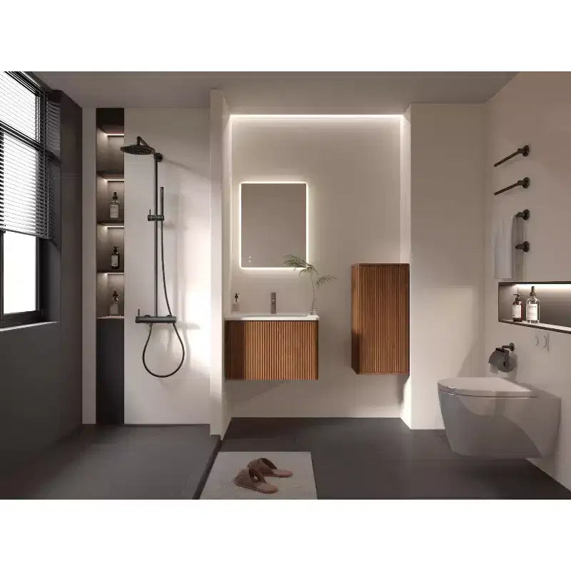 Pensile da Bagno a Righe, Armadietto Galleggiante con 3 Ripiani